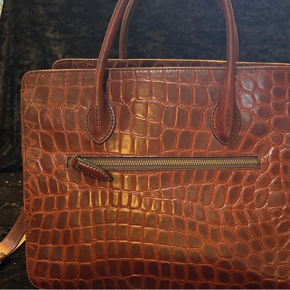 Elegant Brown Crocodile Pattern Satchel by Gianni Cont